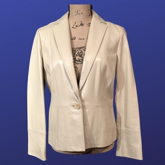 SIGRID OLSEN 100% LEATHER Blazer Jacket, BONE BEIGE, Size 6, NWOT - Picture 1 of 8